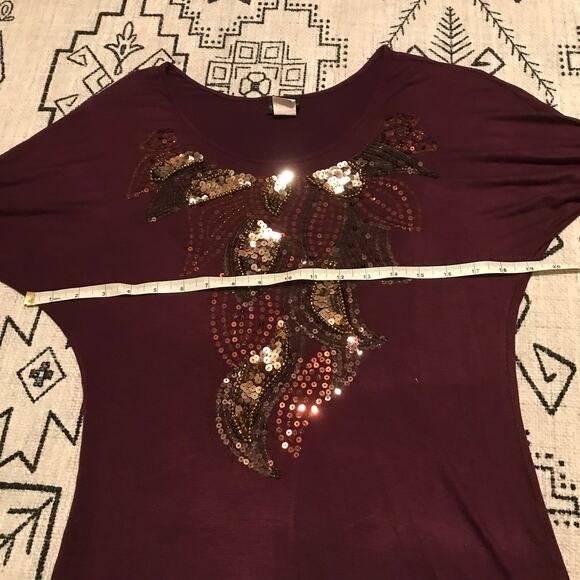 Daytrip sequins top size small short sleeved burgundy and gold - Picture 5 of 5